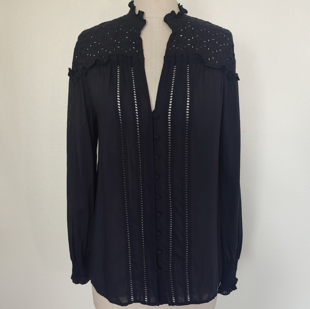 Johnny Was Eyelet Embroidered Ruffles Peasant L/S Button-Down - Picture 8 of 9